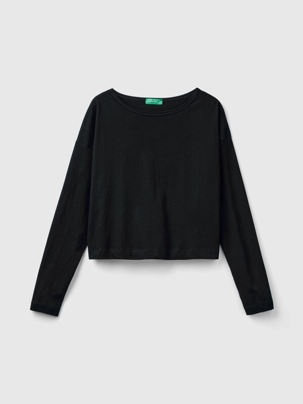 Camiseta negra de algodón de fibra larga Camiseta negra de algodón de fibra larga Mujer