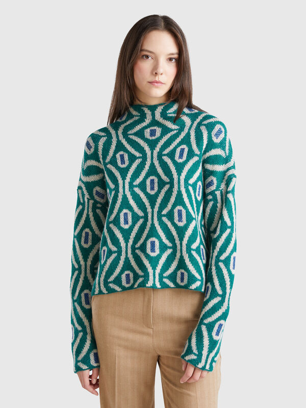 Jersey de cuello alto de jacquard Mujer