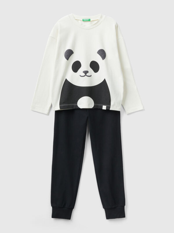 Pijama con estampado de panda con glitter Niña