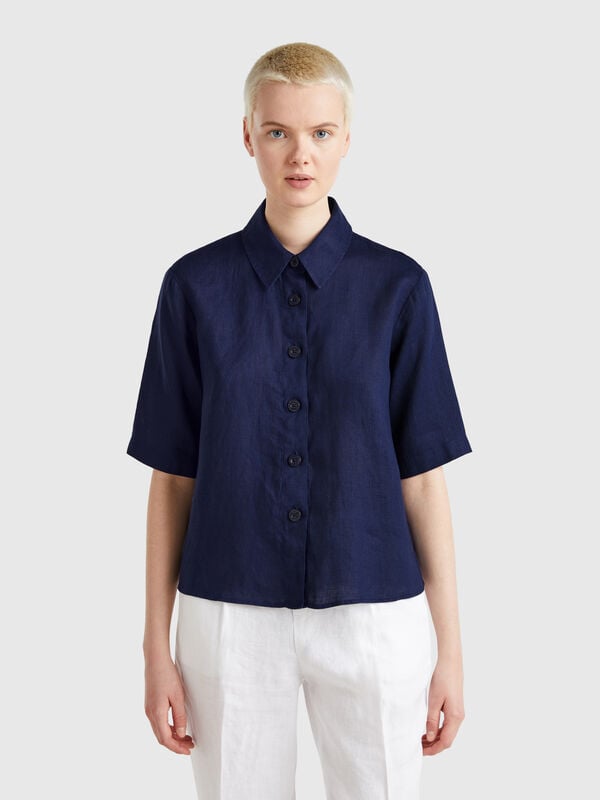 Camisa corta de puro lino Mujer