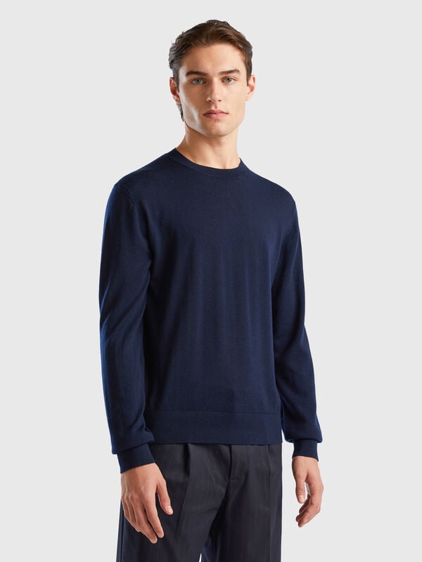 Jersey azul oscuro oscuro de pura lana merina Hombre
