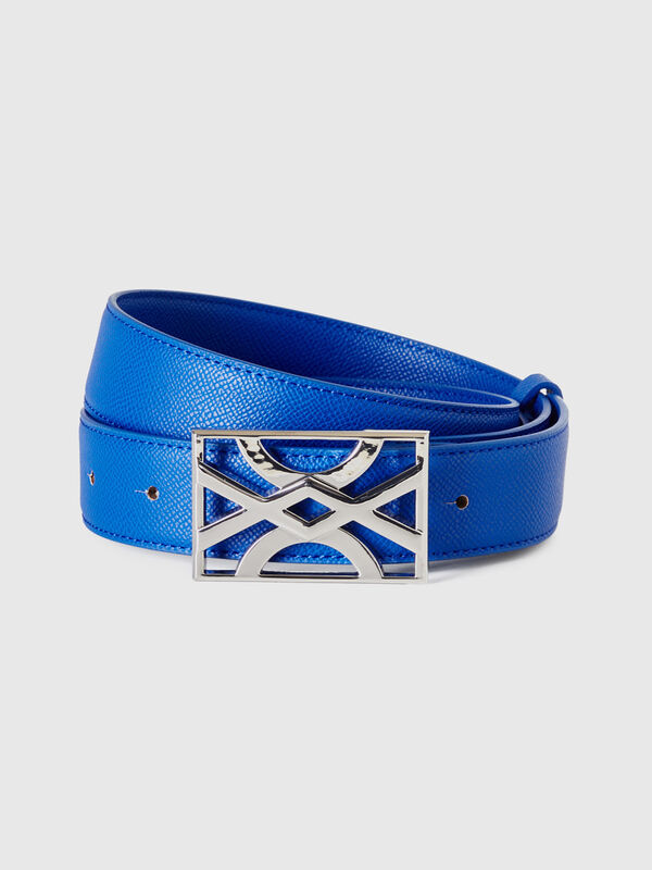 Cinturón azul con hebilla con logotipo Mujer