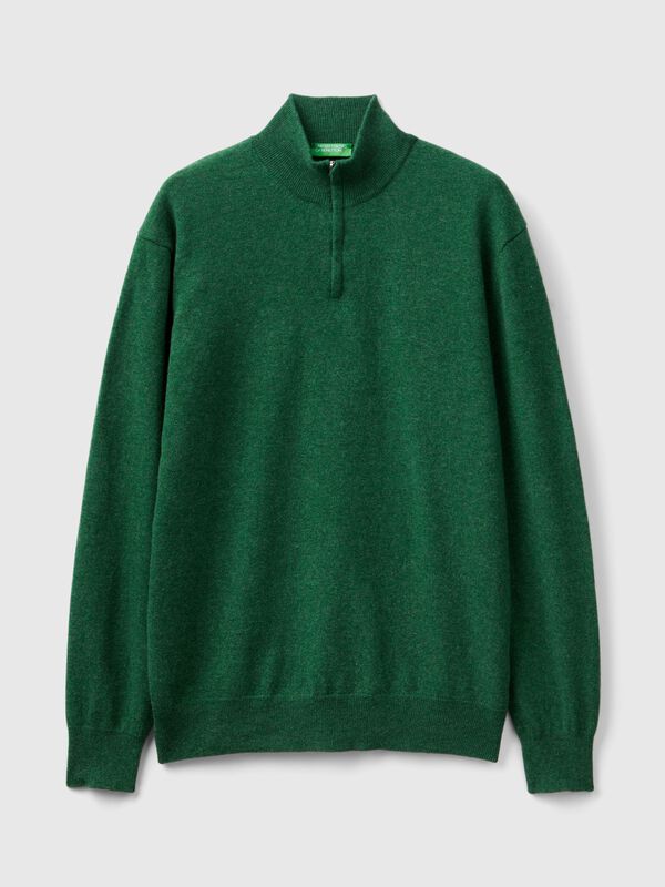 Jersey con cremallera verde jaspeado en lana merina 100% Jersey con cremallera verde jaspeado en lana merina 100% Hombre