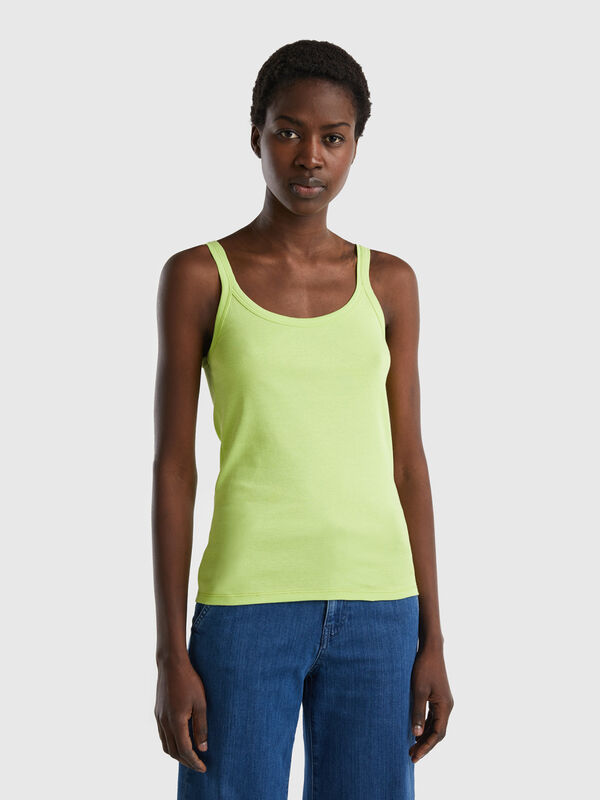Camiseta de tirantes verde ácido de 100 % algodón Mujer