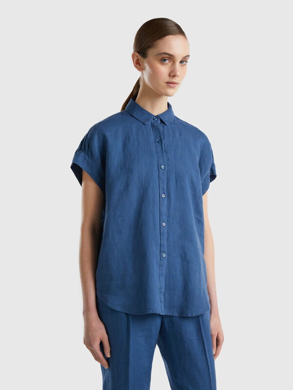 Camisa de manga corta de 100 % lino Mujer