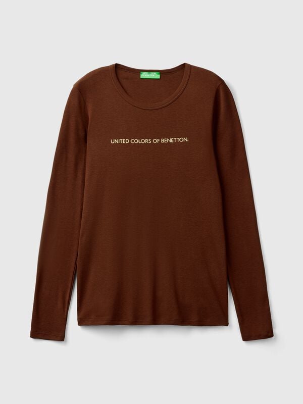 Camiseta marrón de manga larga de 100 % algodón Camiseta marrón de manga larga de 100 % algodón Mujer