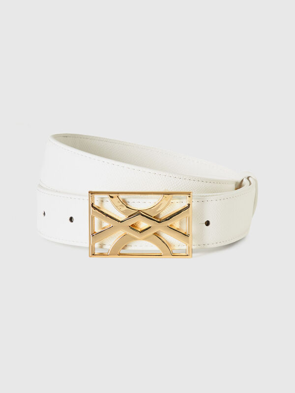 Cinturón blanco con hebilla con logotipo Mujer