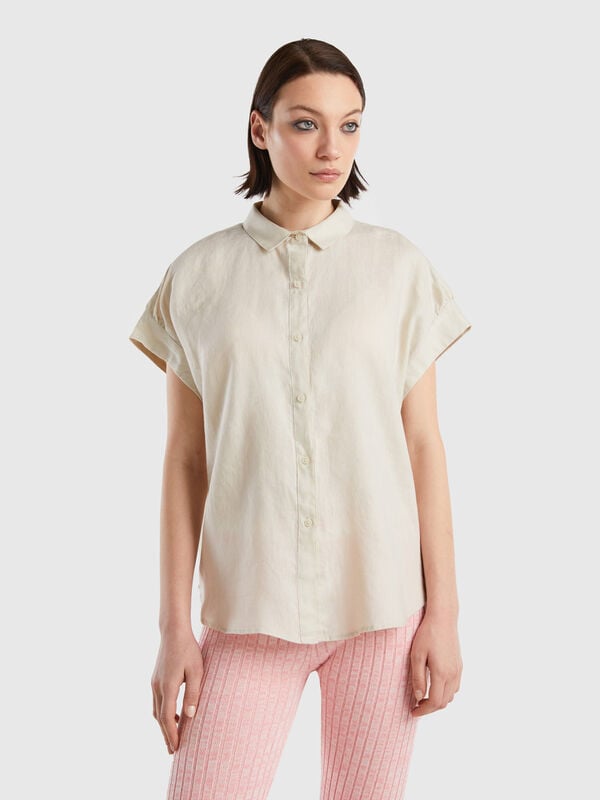 Camisa de manga corta de 100 % lino Mujer