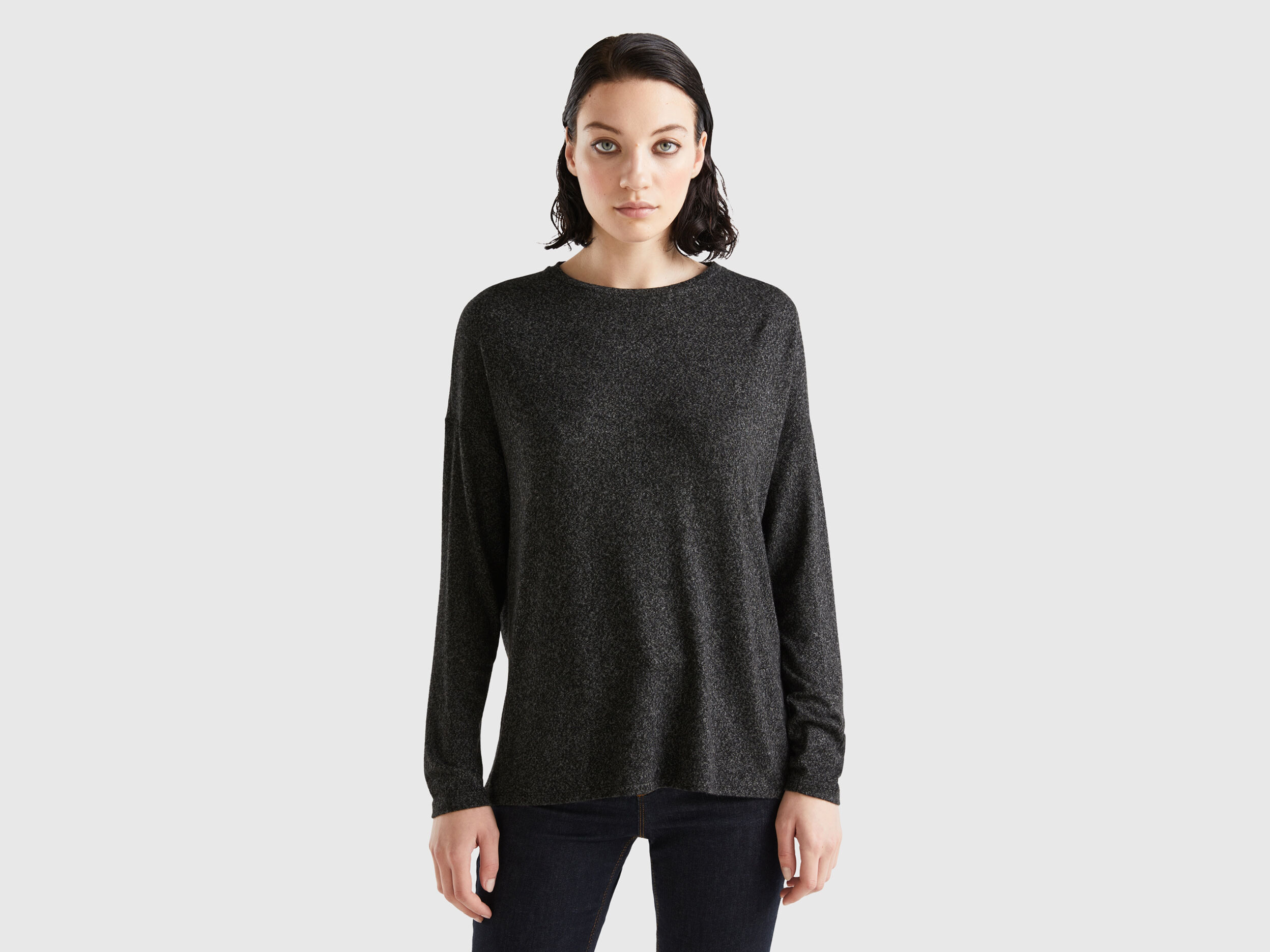 Camiseta de manga larga de viscosa elastica Negro Benetton