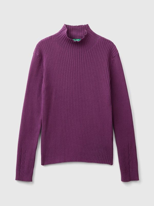 Camiseta de algodón mixto con cuello alto Niña