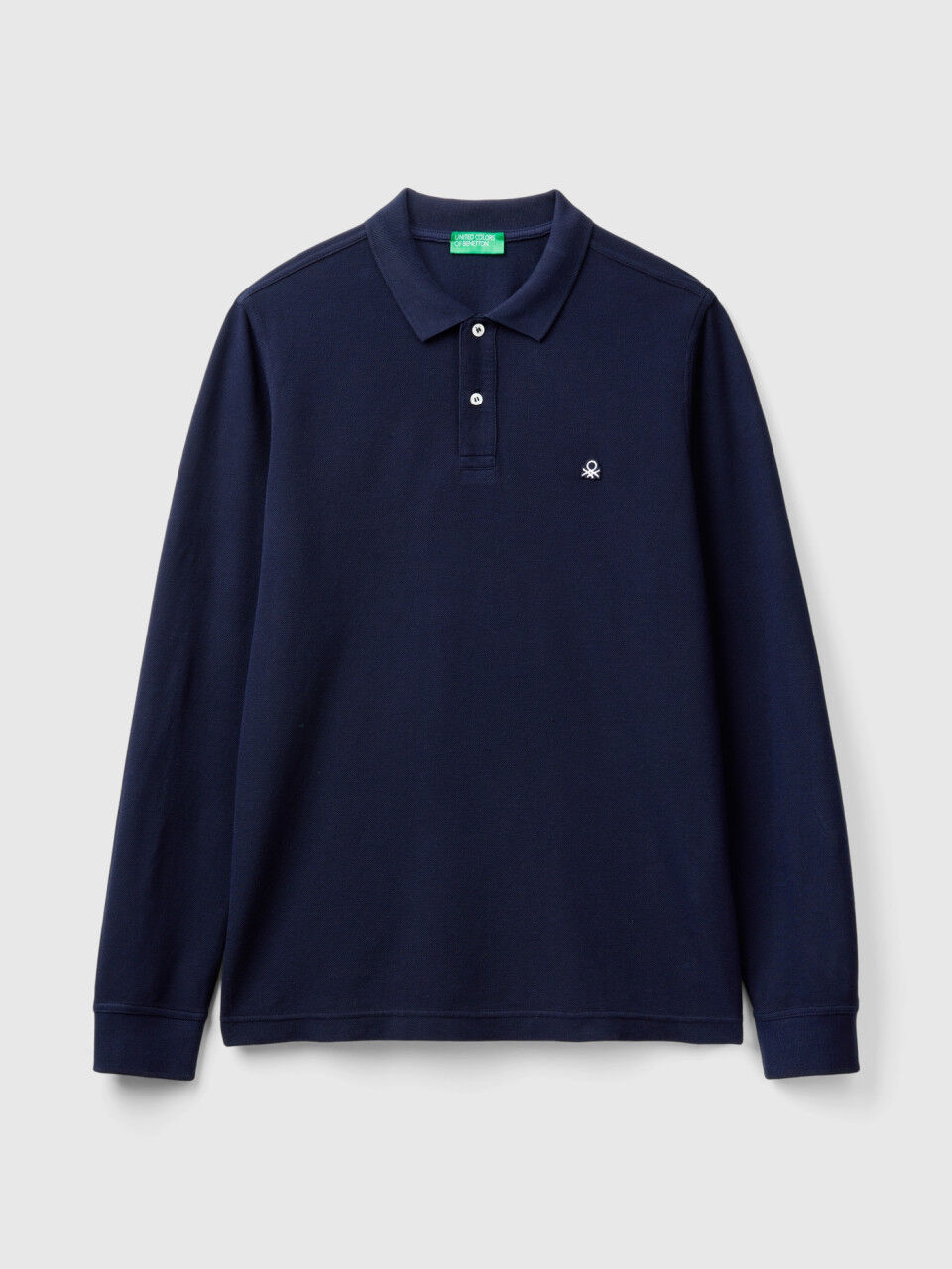 Polo de manga larga de 100 algodon Azul Oscuro Benetton