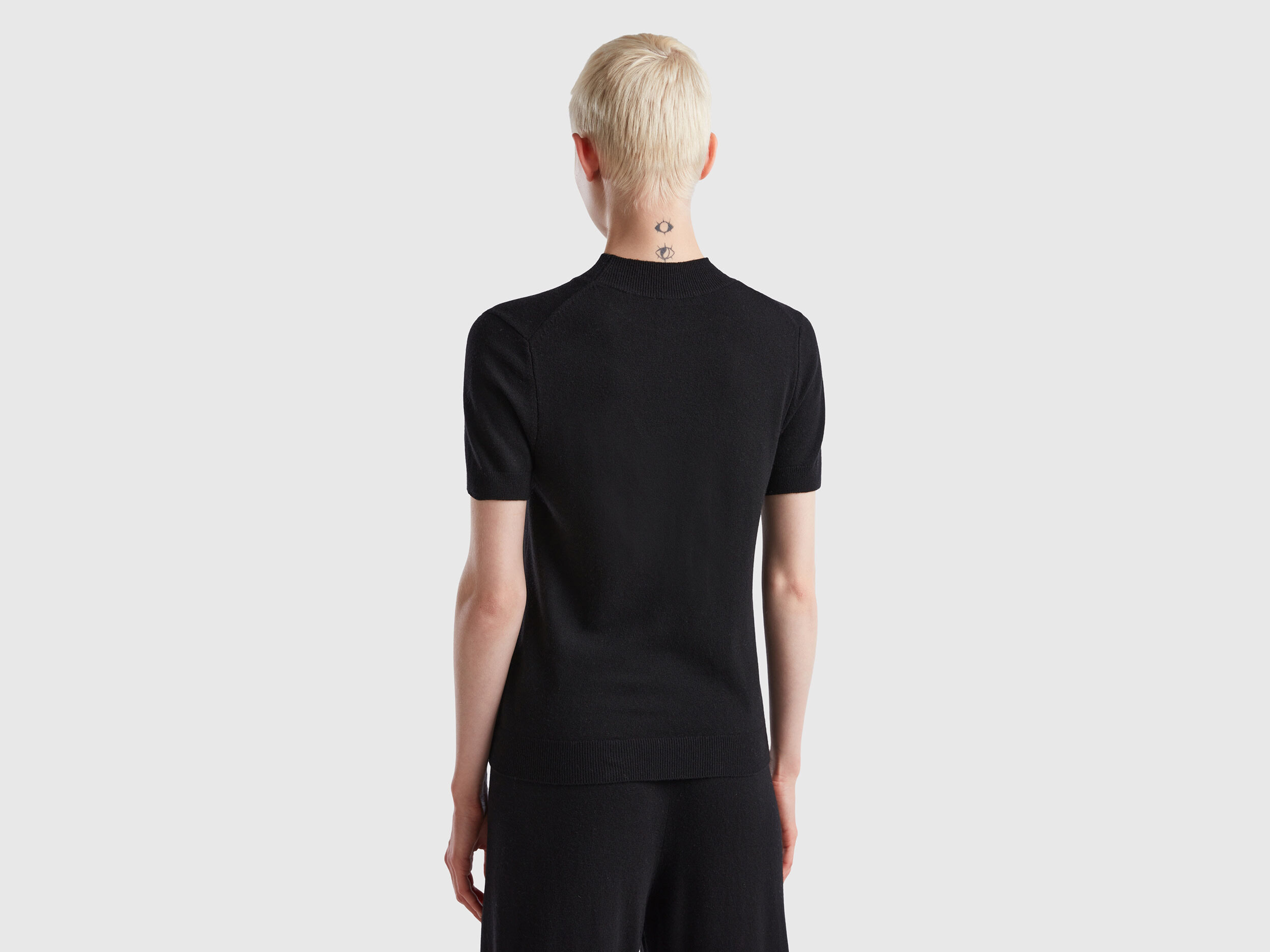 Jersey negro de manga corta de cachemir mixto Negro Benetton