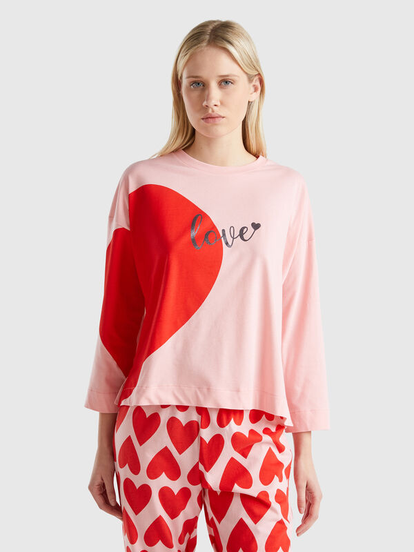 Camiseta con estampado de corazón Mujer