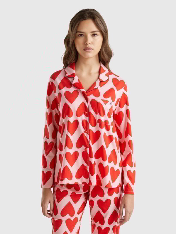 Chaqueta de pijama con estampado de corazones Mujer