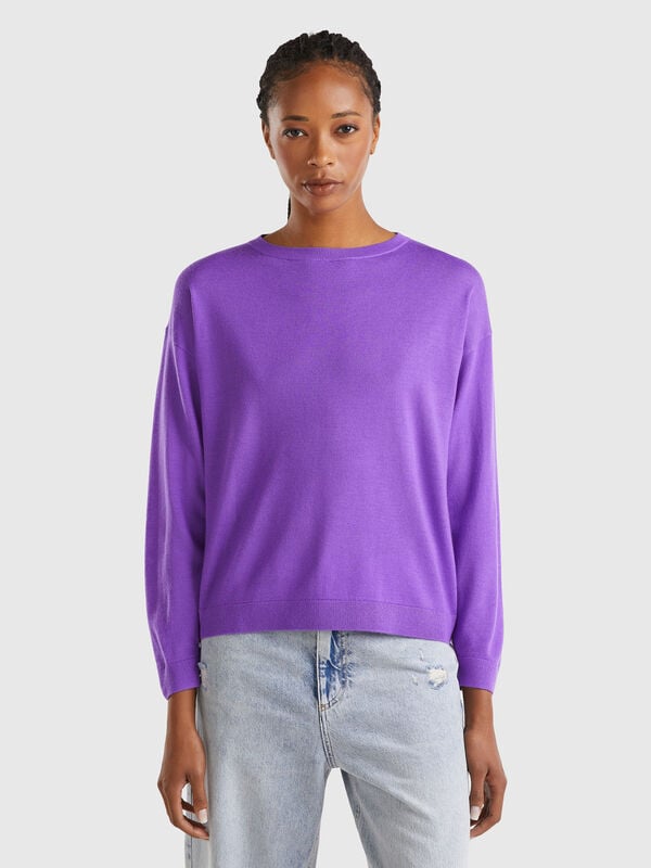 Jersey con escote barco de pura lana merina Mujer