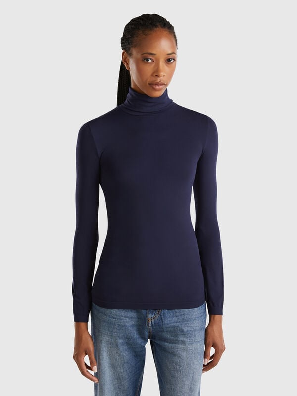 Jersey de cuello alto elástico Mujer
