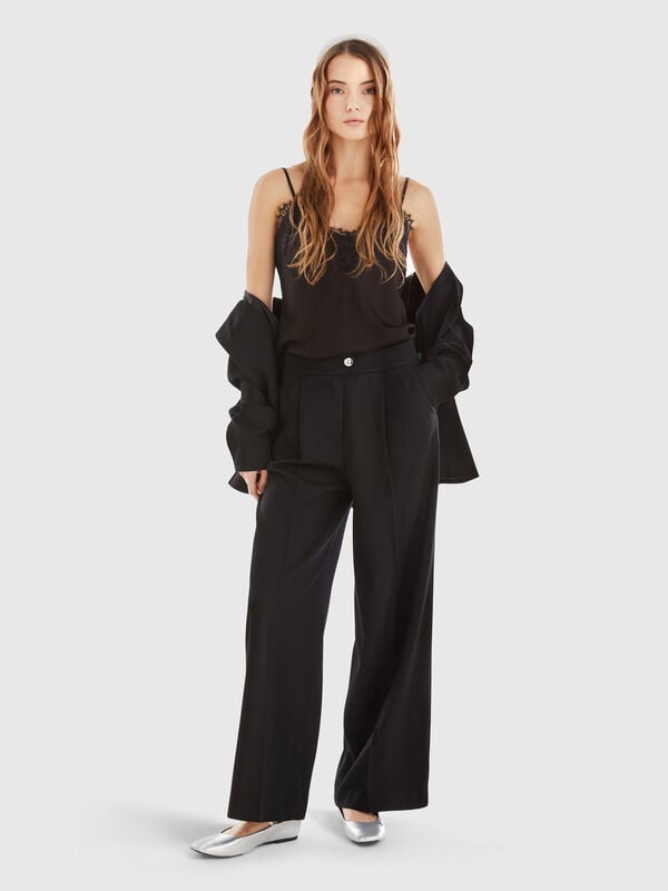 Pantalón amplio en mezcla de viscosa y lana Mujer