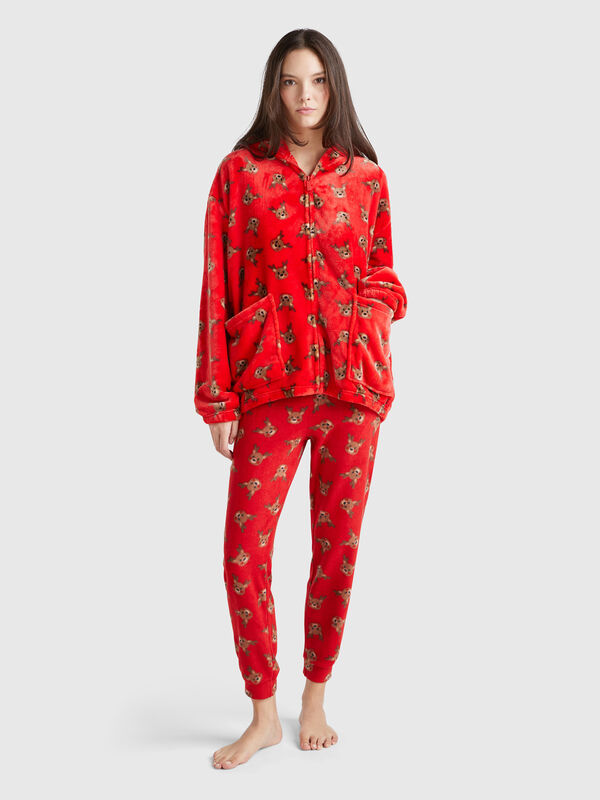 Pantalón polar con estampado de renos Mujer