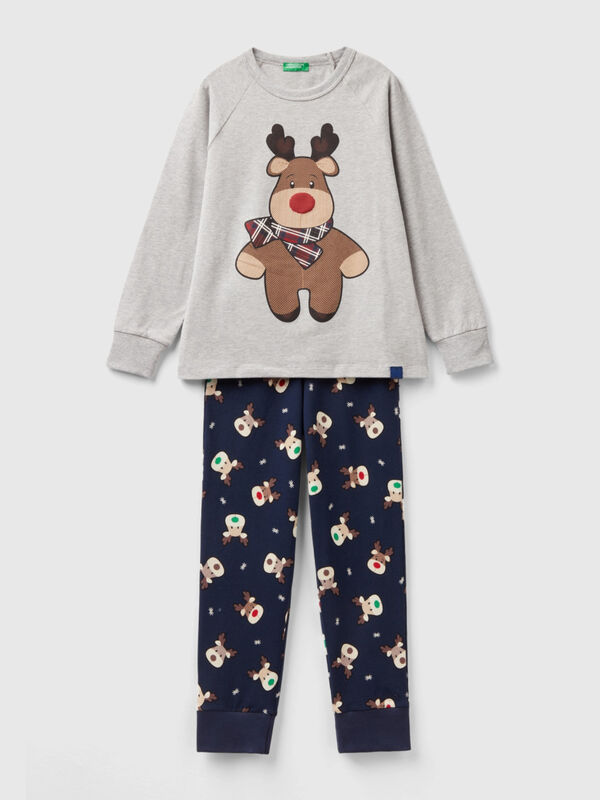 Pijama de renos de algodón elástico Niño