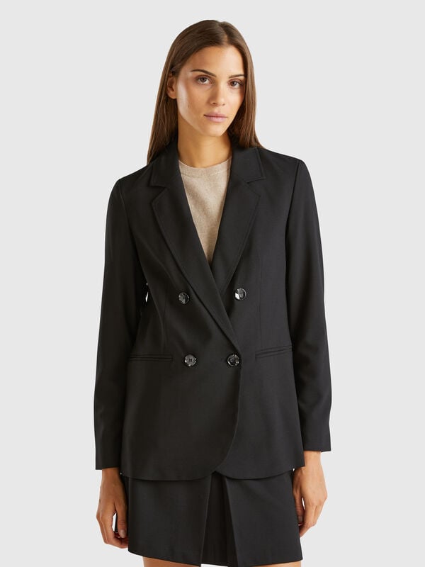 Chaqueta cruzada de viscosa mixta elástica Mujer