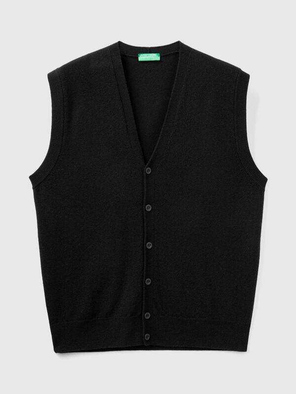 Chaleco negro en pura lana merina Hombre