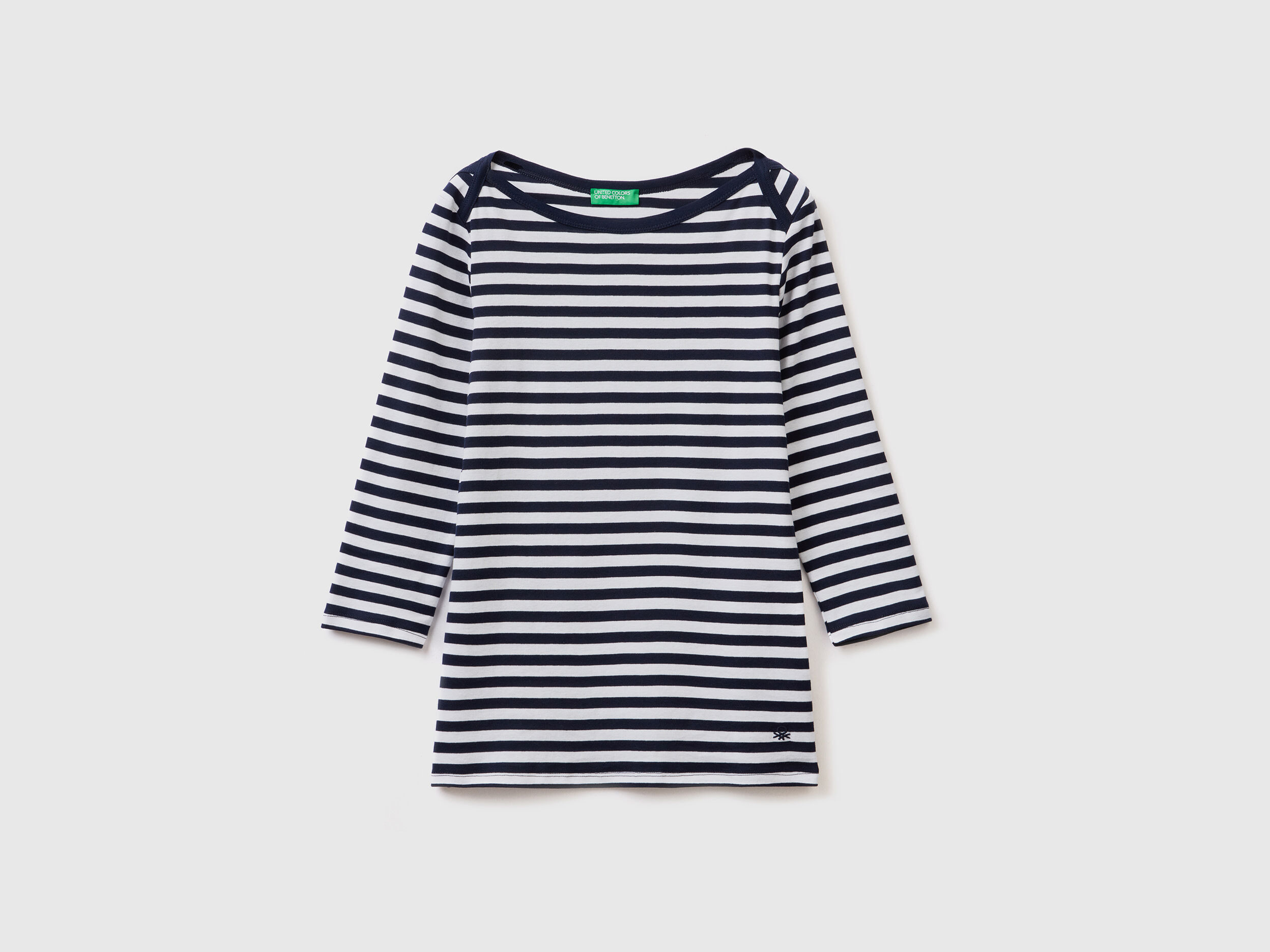 Camiseta de manga francesa de rayas de 100 algodon Azul Oscuro Benetton