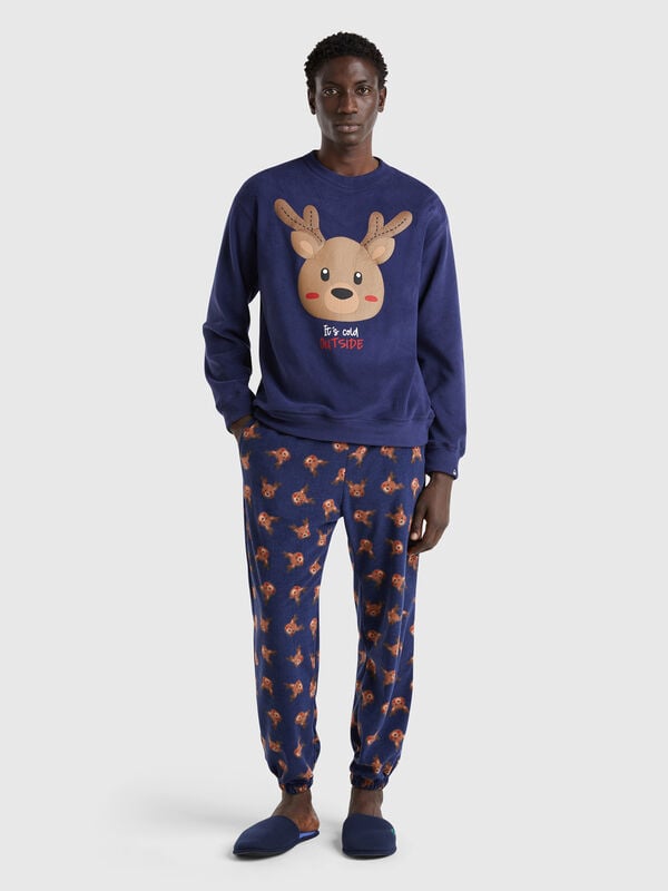 Pantalón polar con estampado de renos Hombre