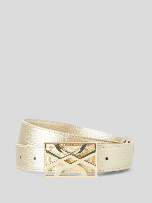 Cinturón dorado con hebilla con logotipo Mujer