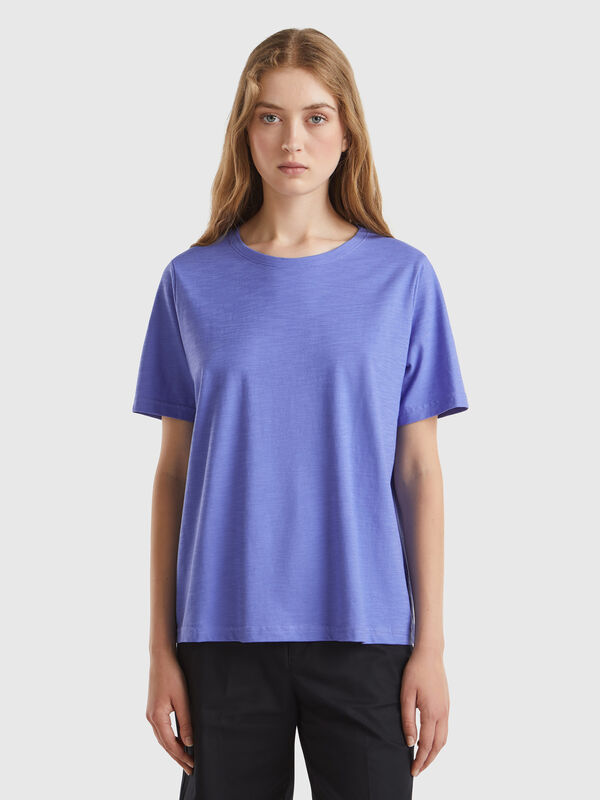 Camiseta de cuello redondo de algodón flameado Mujer