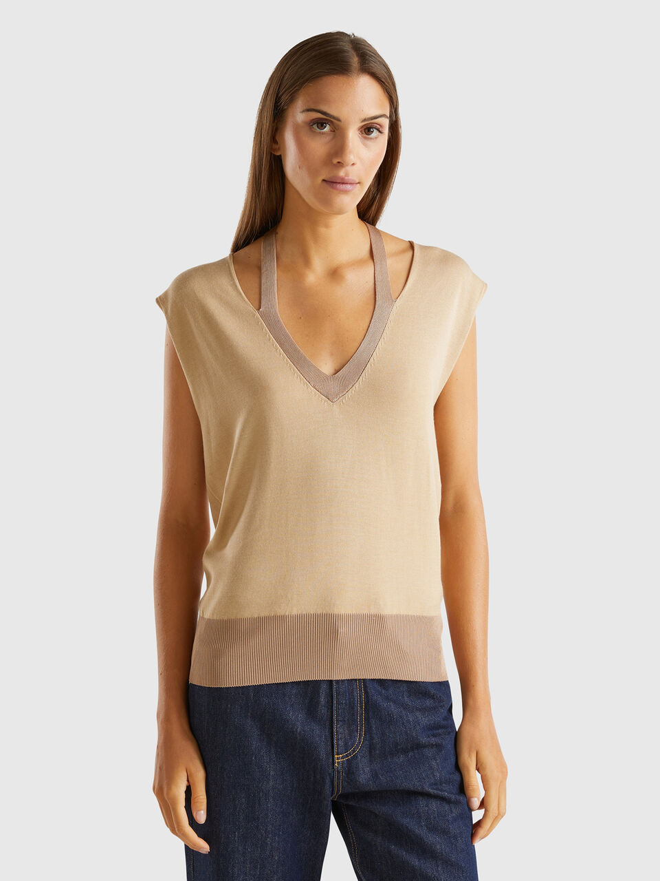 V NECK SWEATER H/S Mujer image number null
