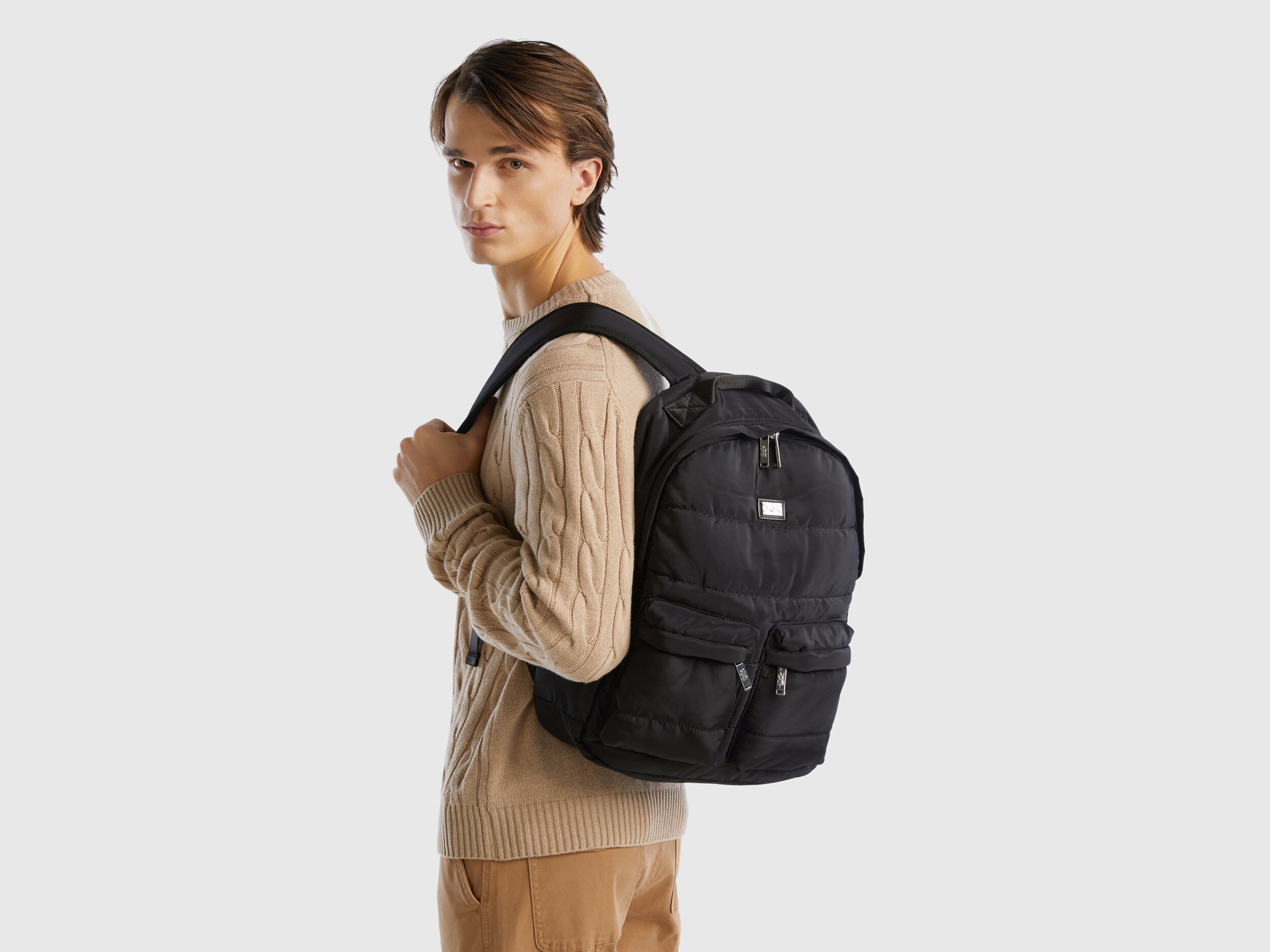 Mochila negra acolchada Negro Benetton