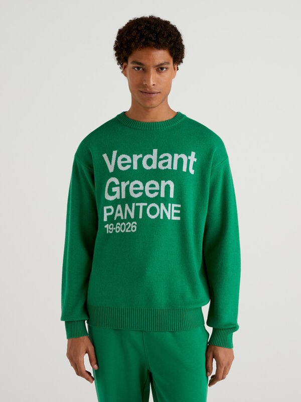 Jersey verde con grabado BenettonxPantone™ Hombre