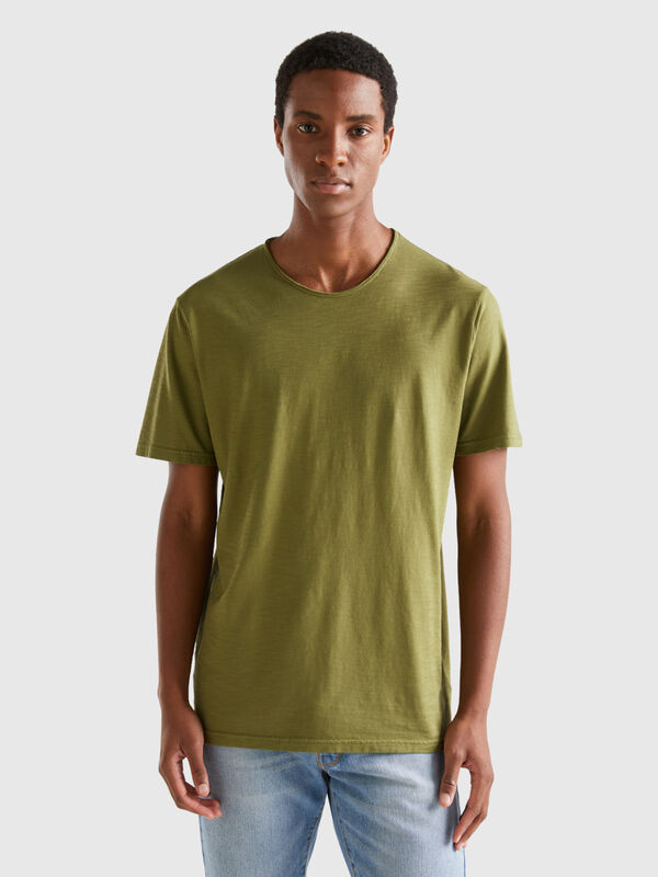 Camiseta verde militar de algodón flameado Hombre