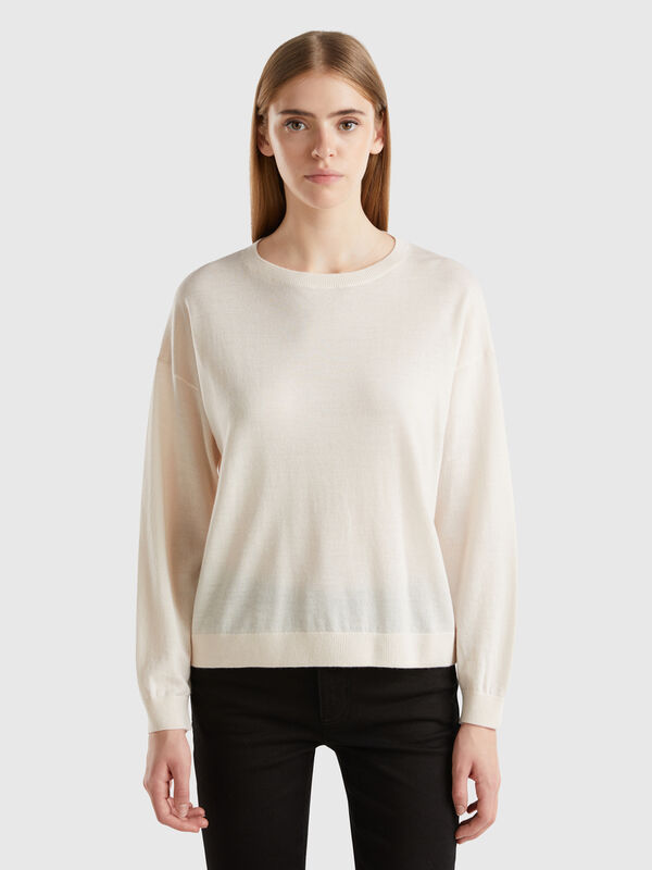 Jersey con escote barco de pura lana merina Mujer