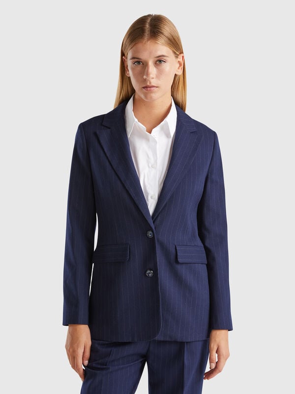 Blazer de raya diplomática de viscosa mixta Mujer