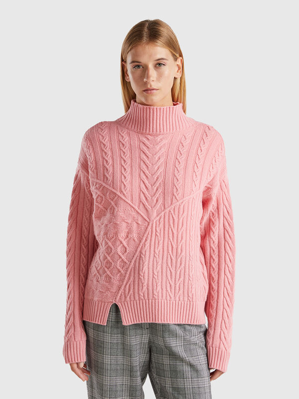 Jersey de cuello alto labrado Mujer