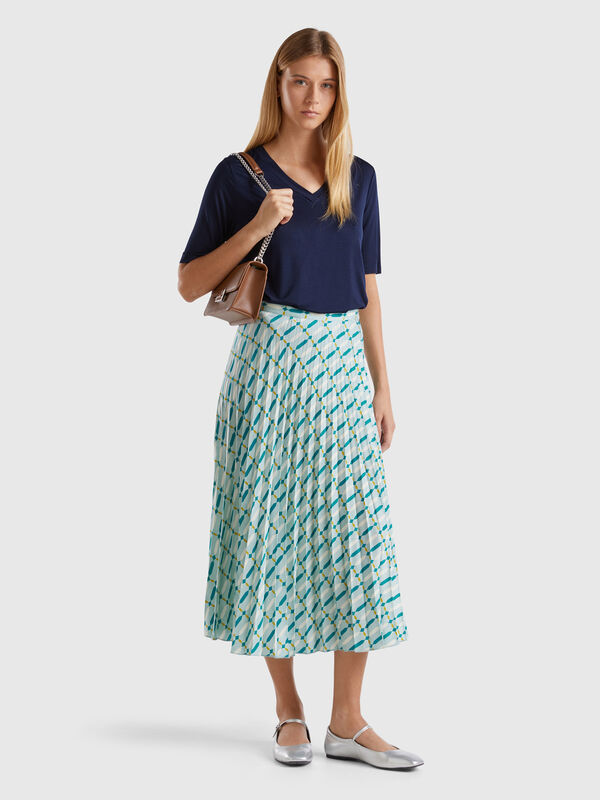 Falda plisada con estampado geométrico Mujer