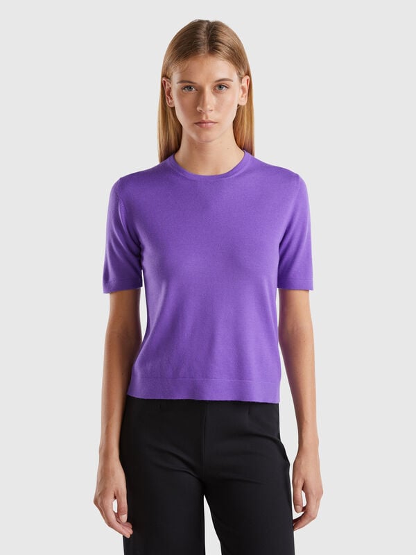 Jersey de manga corta de pura lana merina Mujer