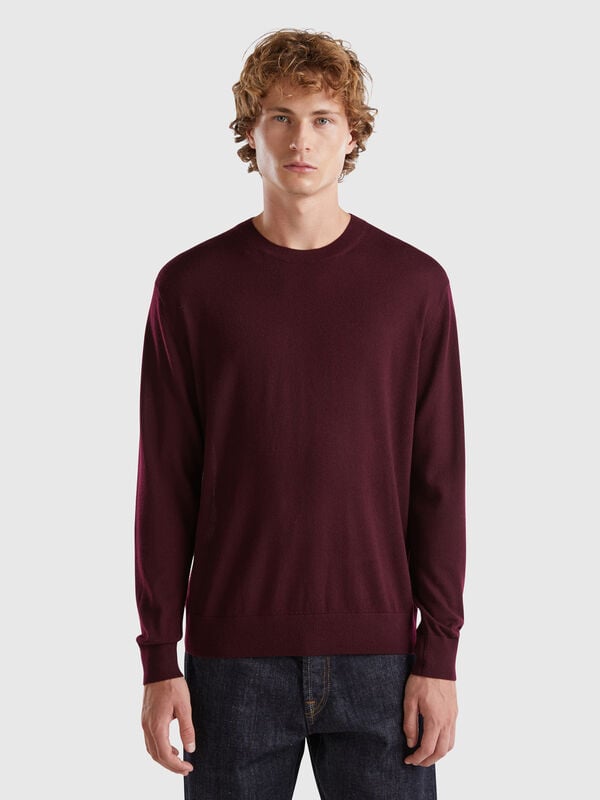 Jersey morado oscuro en pura lana merina Hombre