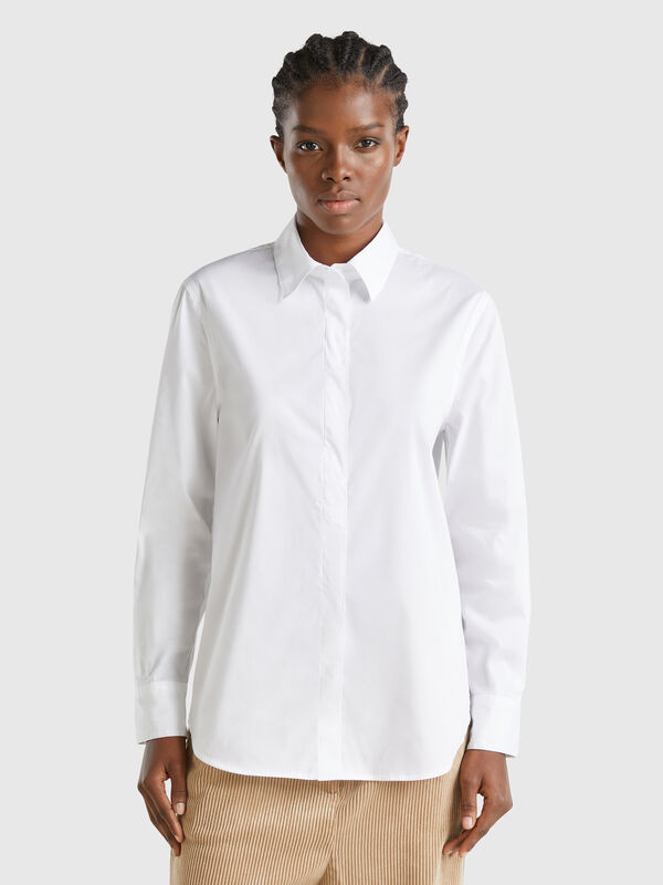 Camisa de algodón elástico mixto Mujer