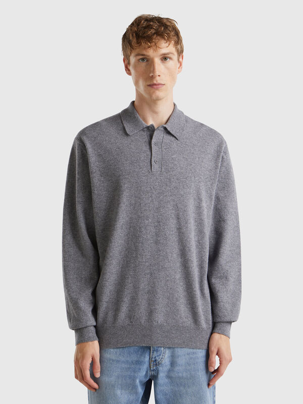 Polo gris oscuro en pura lana merina Hombre