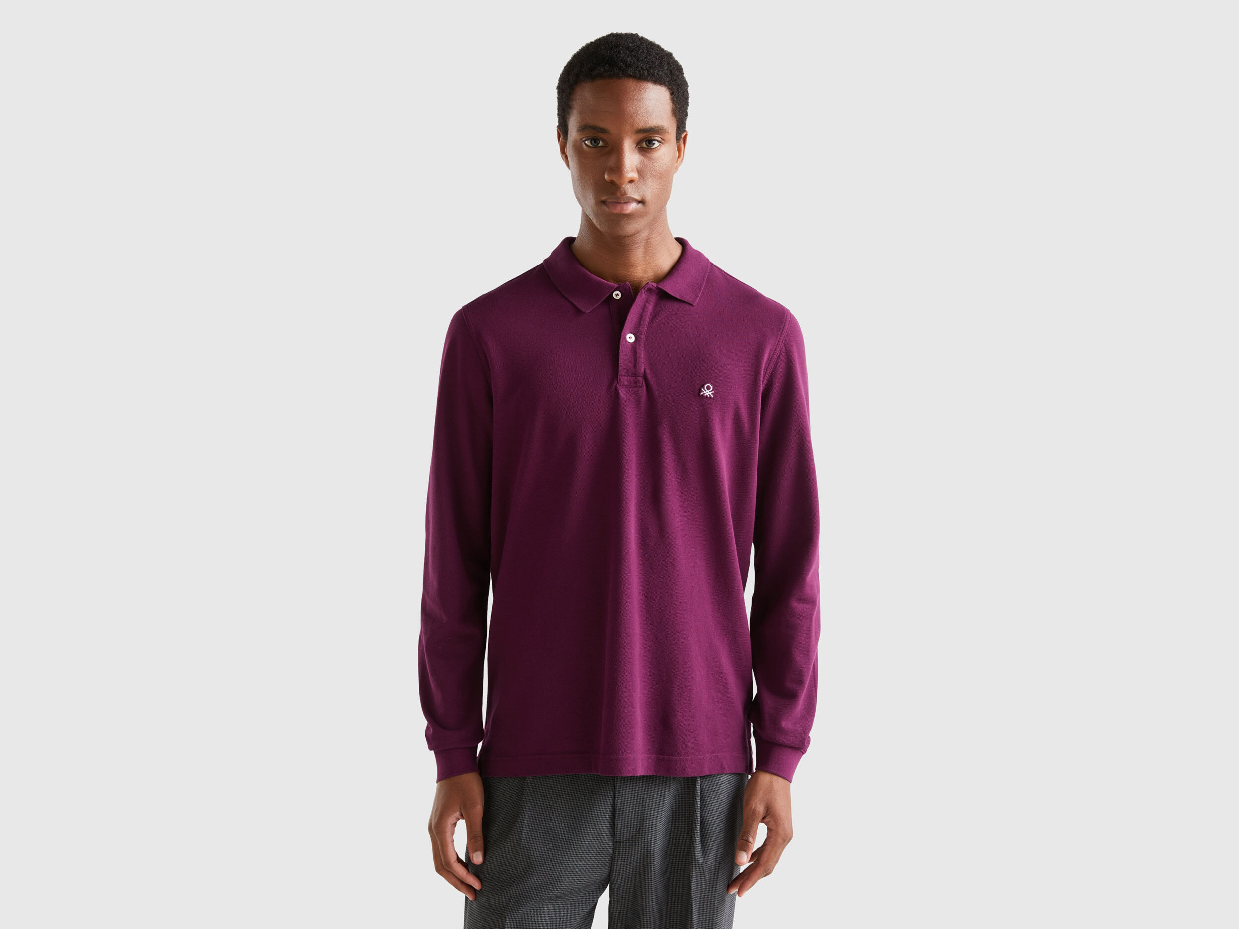 Polo de manga larga de 100 algodon Malva Oscuro Benetton