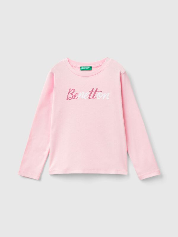 Camiseta de algodón orgánico con estampado de glitter Niña