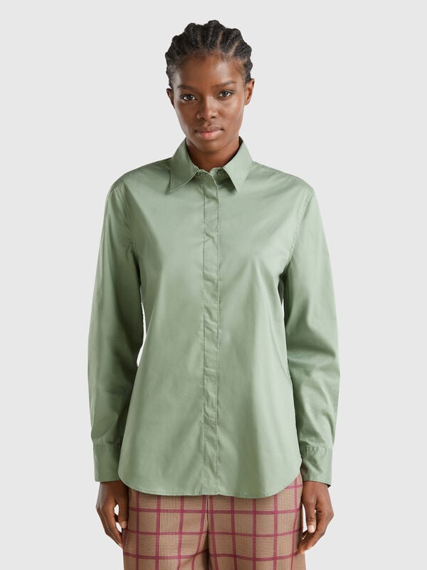Camisa de algodón elástico mixto Mujer