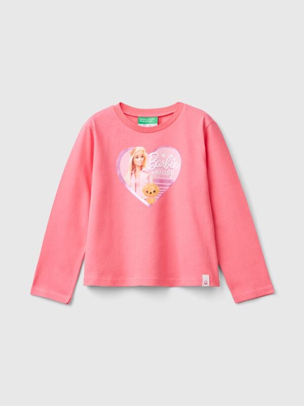 Camiseta rosa con estampado laminado de Barbie Niña