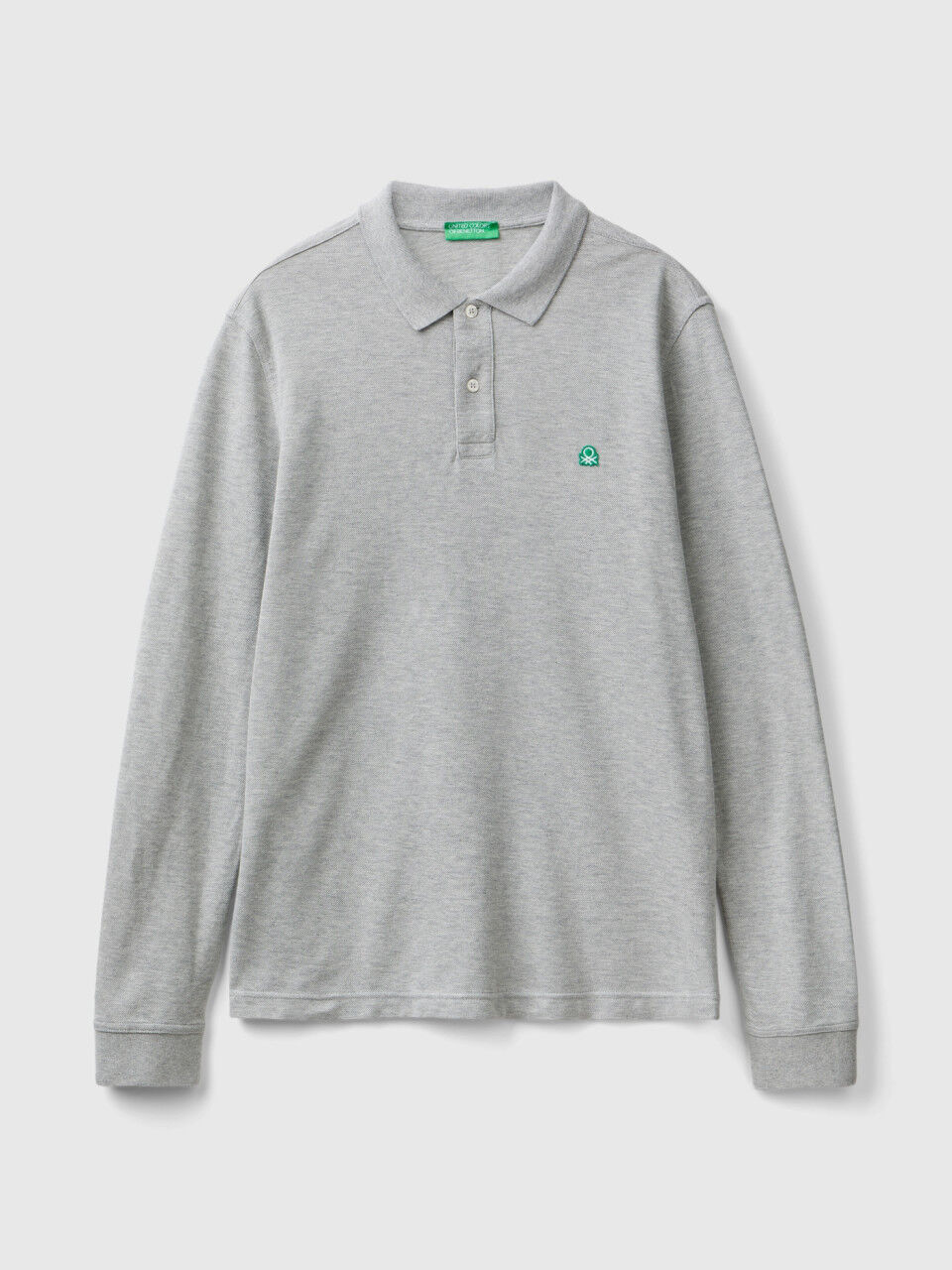 Polo de manga larga de 100 algodon Gris Claro Benetton