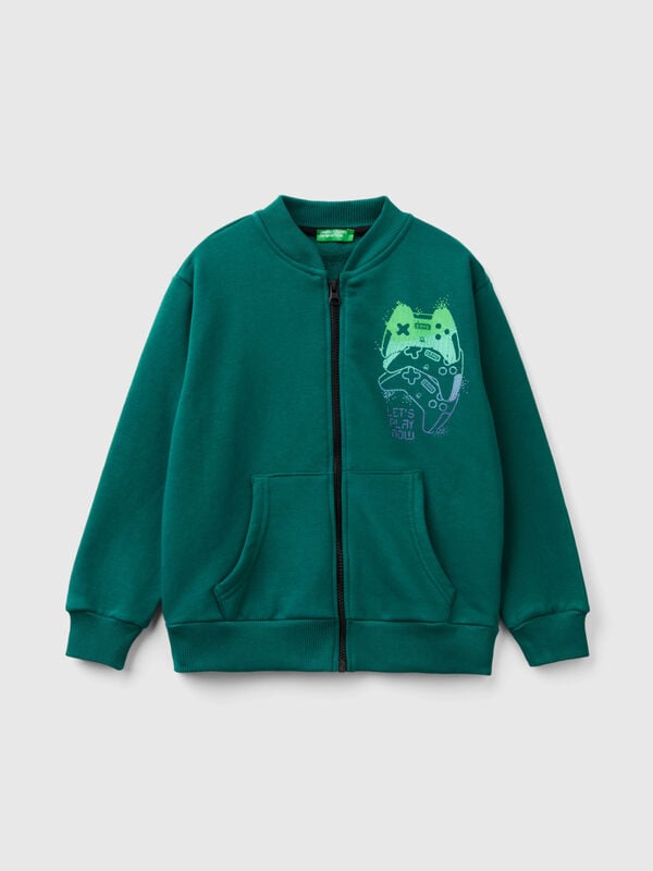 Sudadera con cremallera y estampado de eslogan Niño
