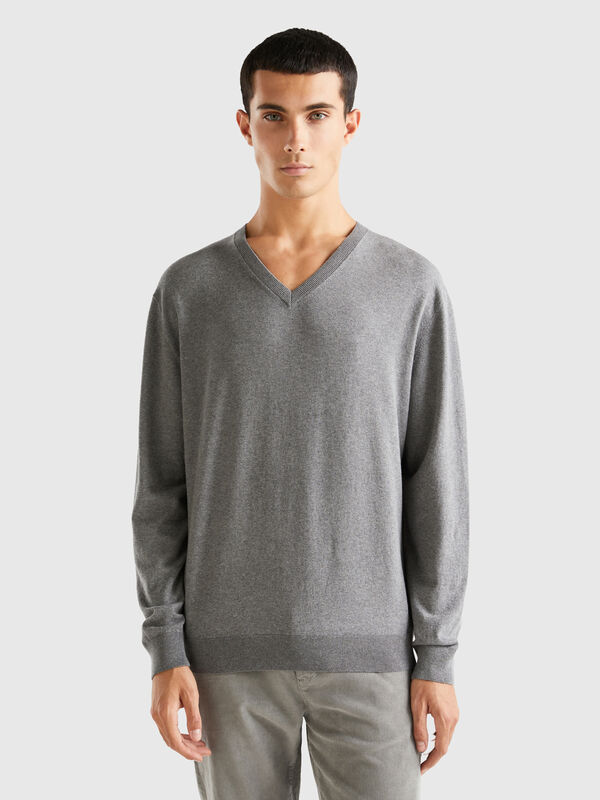 Jersey de algodón mixto ligero con escote de pico Hombre