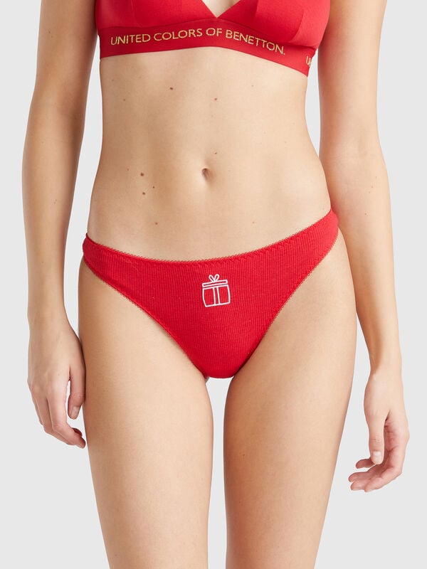 Braguita navideña roja con bordado de regalo Mujer