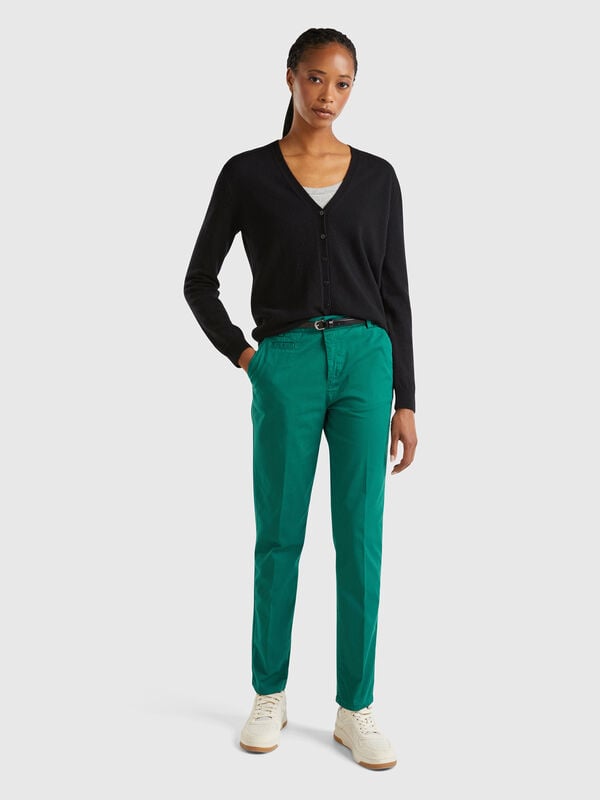 Chinos slim fit de algodón verde bosque Mujer